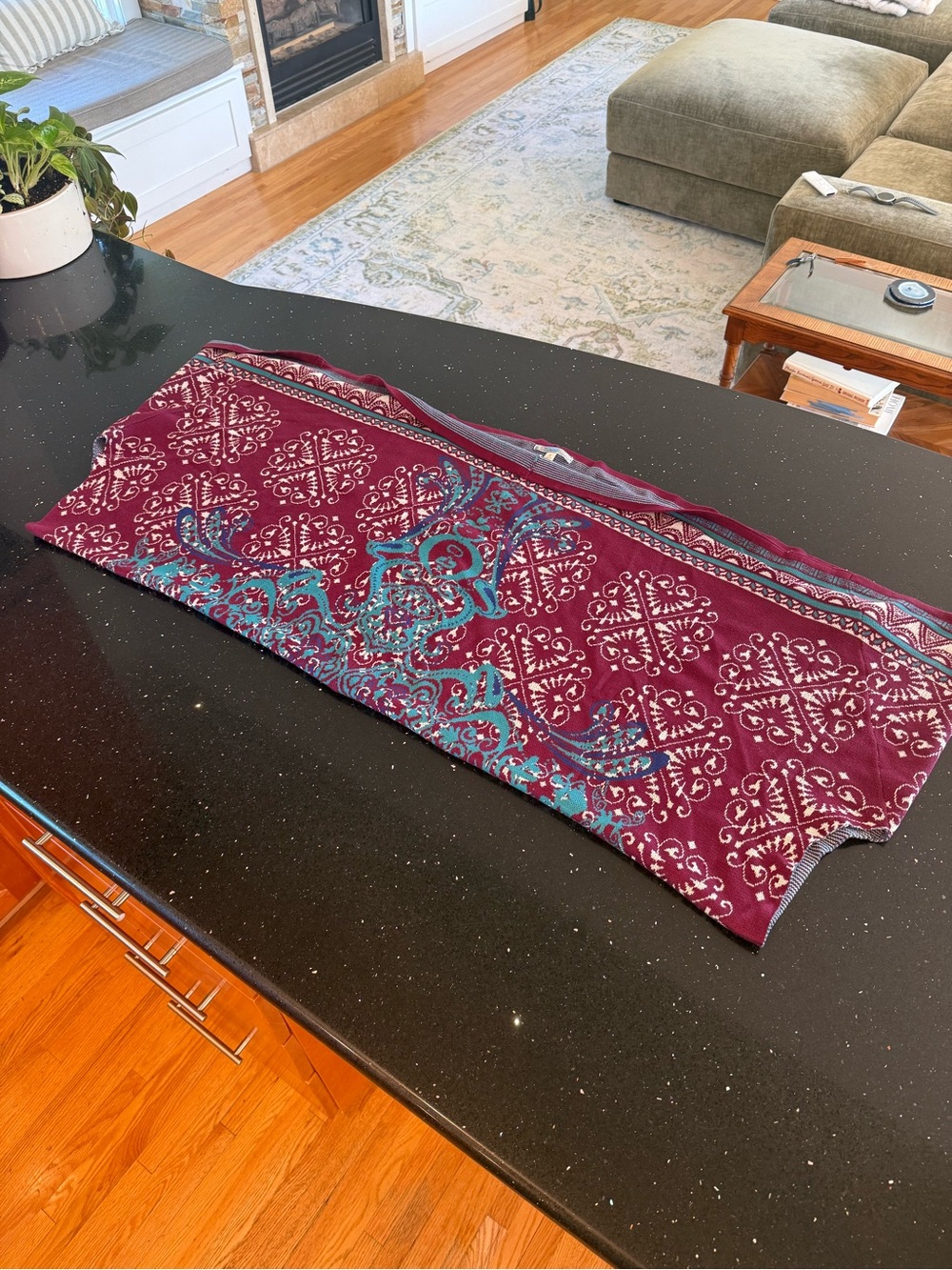 Burgundy Patterned Women's Wrapped Shawl with Teal Accents